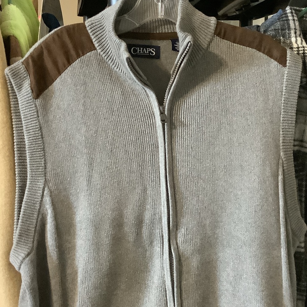 Chaps Gray and Brown‎ Zip Up Sweater Vest